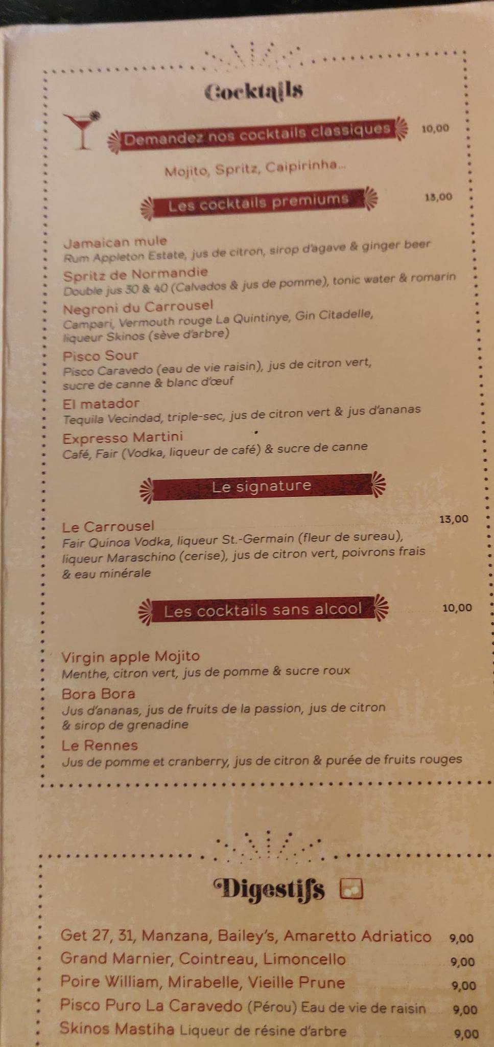 Menu de Carrousel de Rennes