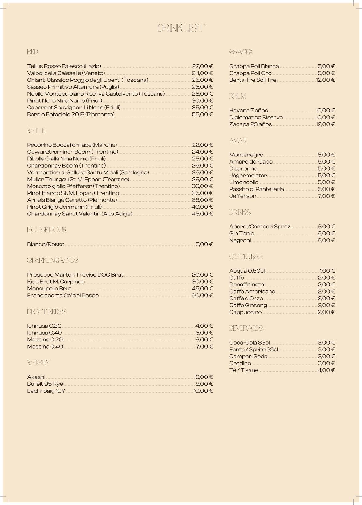 Menu di Casa Flaminia 