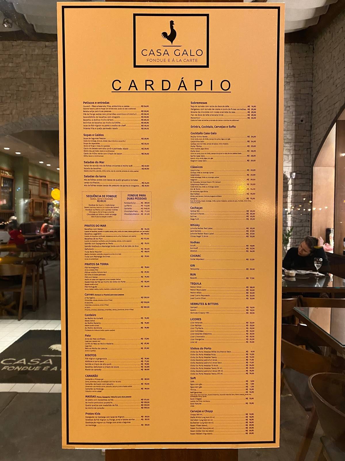Casa Galo cardápio