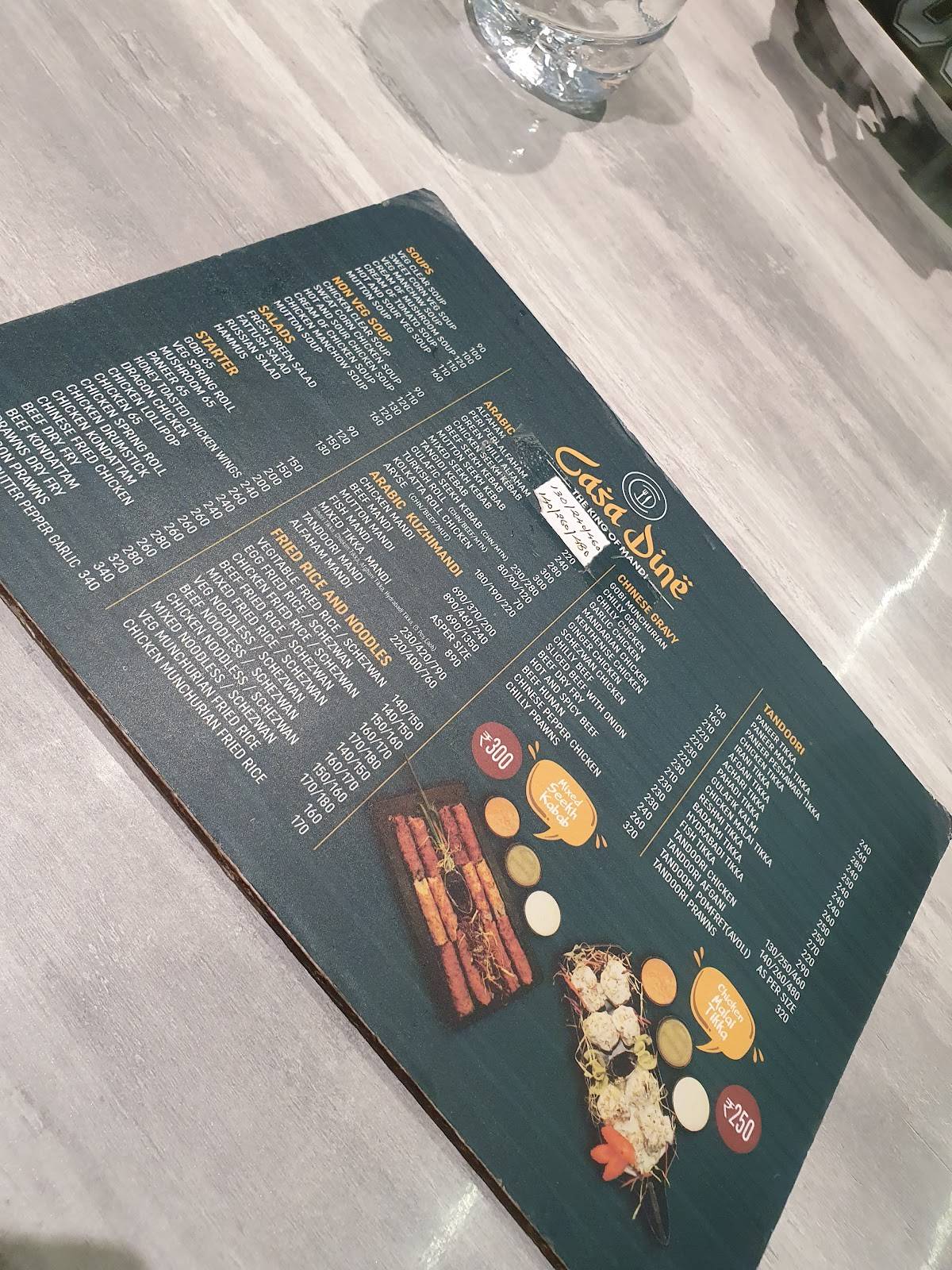 Casa dine restaurant menu