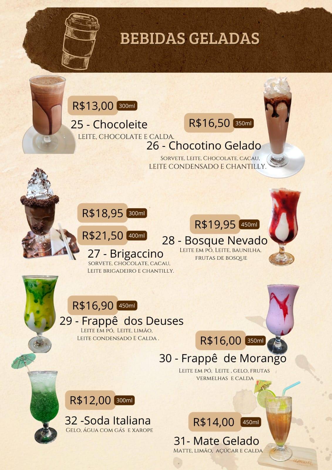 Casa do Chocolate e Cafeteria cardápio