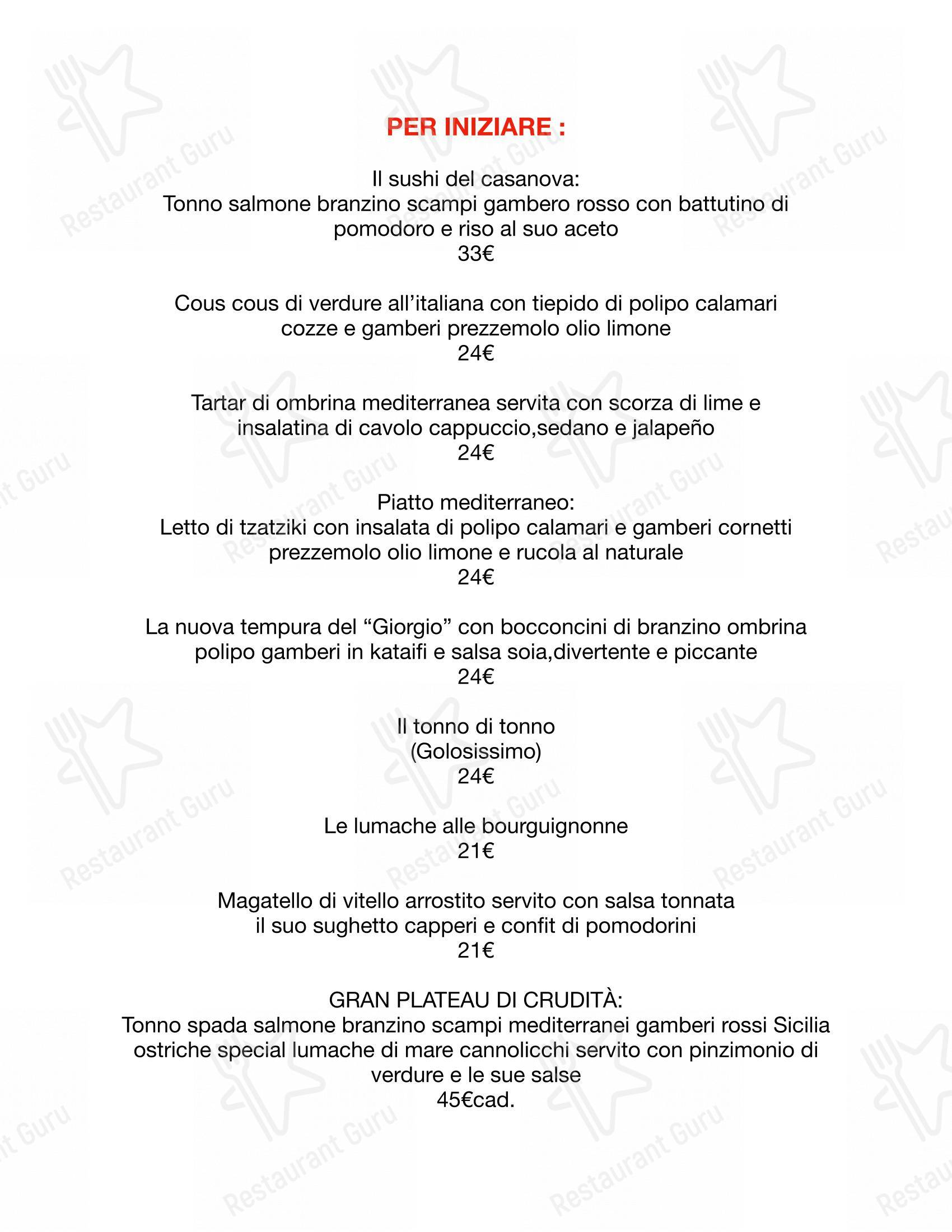 Menu per Ristorante Casanova ristorante