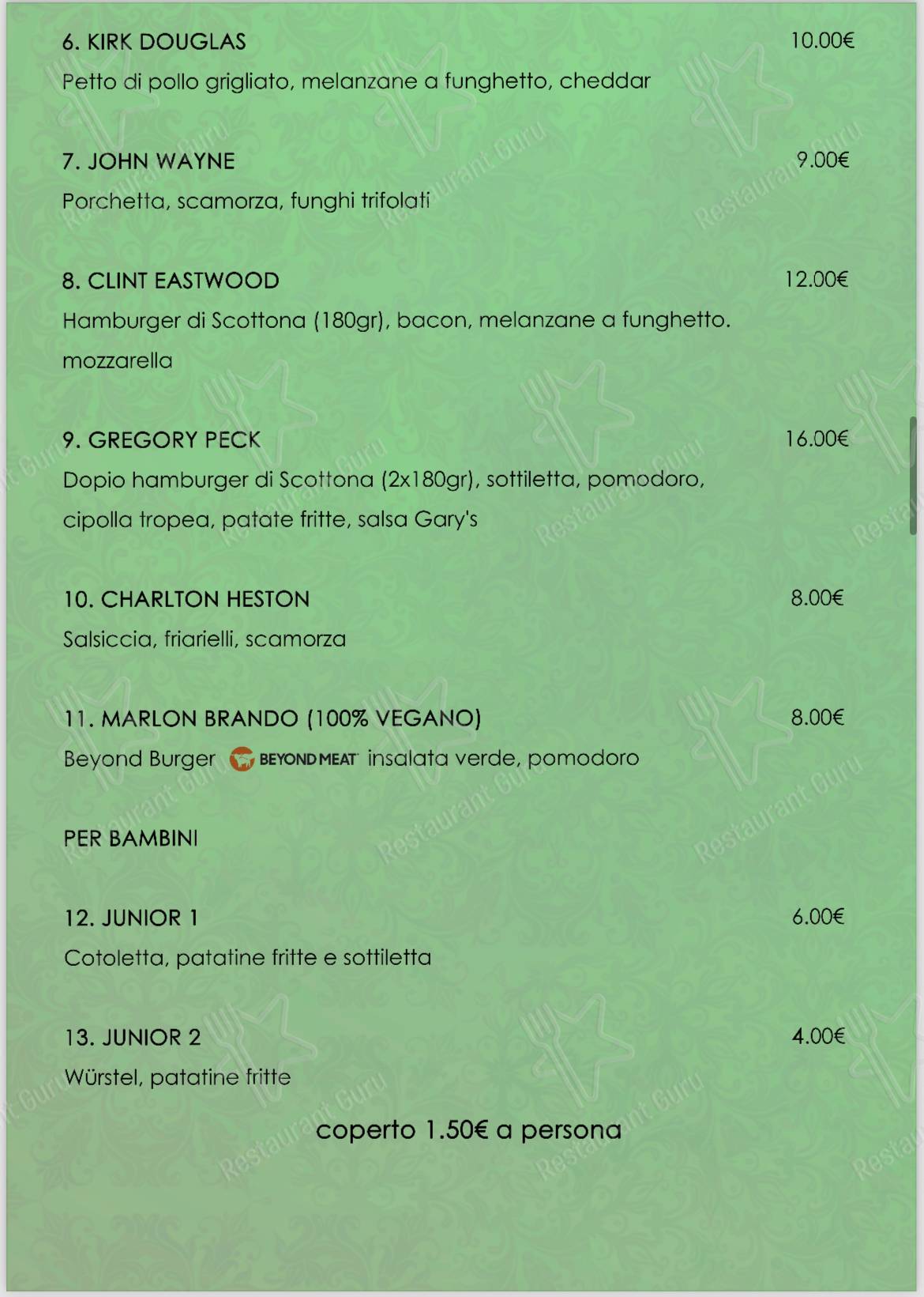 Menu di Gary’s Pub Braceria - piatti e bevande