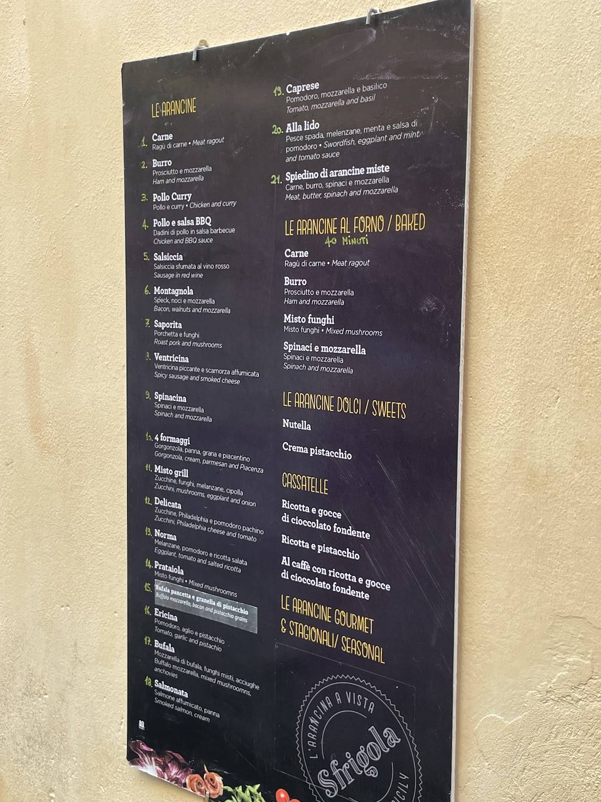 Menu di Sfrigola Cefalù 