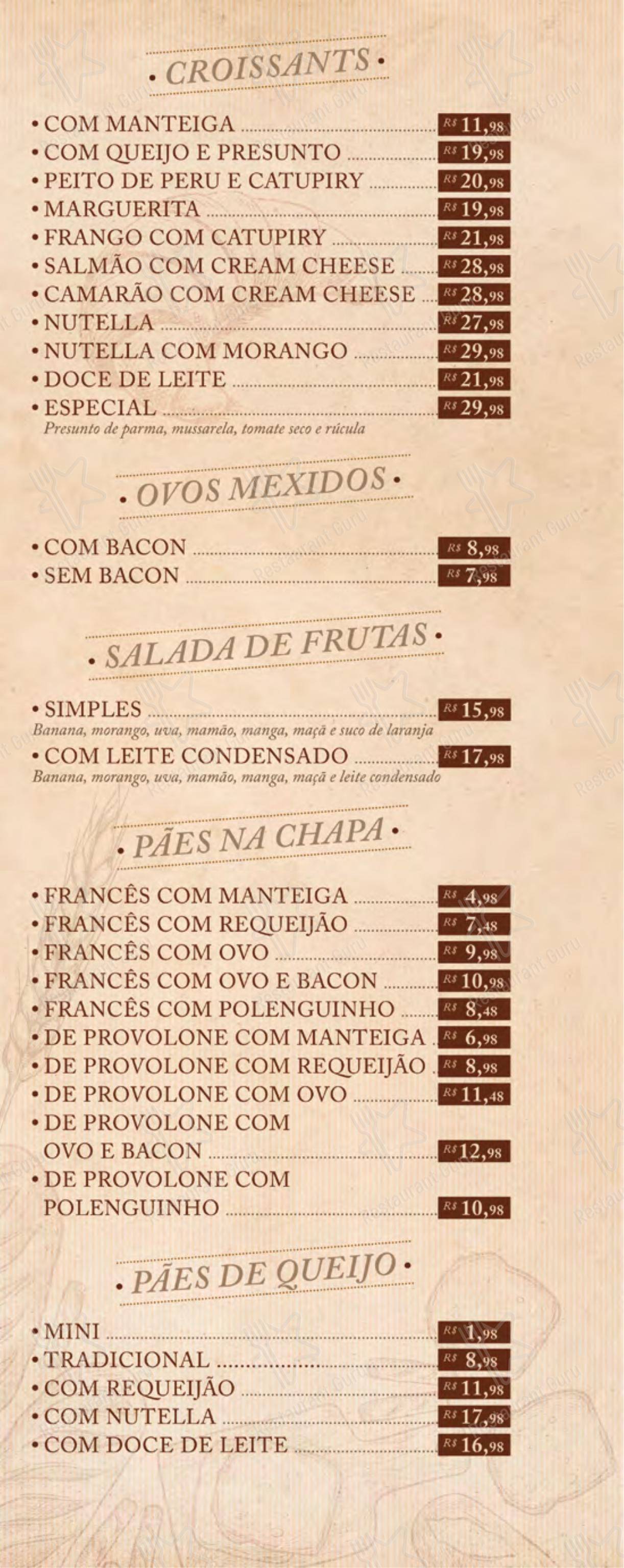 Centro Gastronômico Recanto menu - 菜单