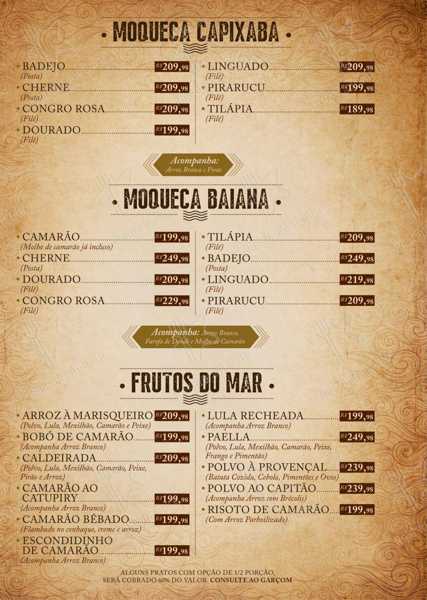Menu para Centro Gastronômico Recanto em Teresópolis