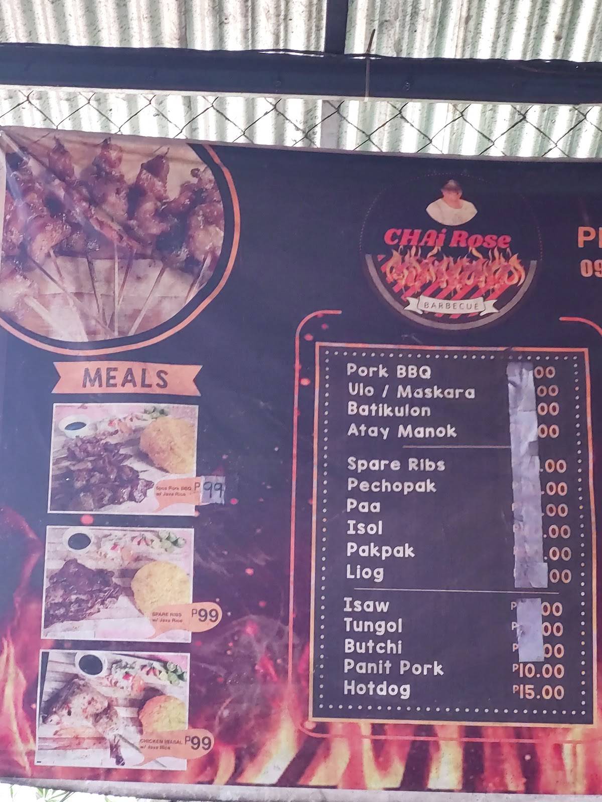 Menu at Chai Rose Barbecue, Bacolod