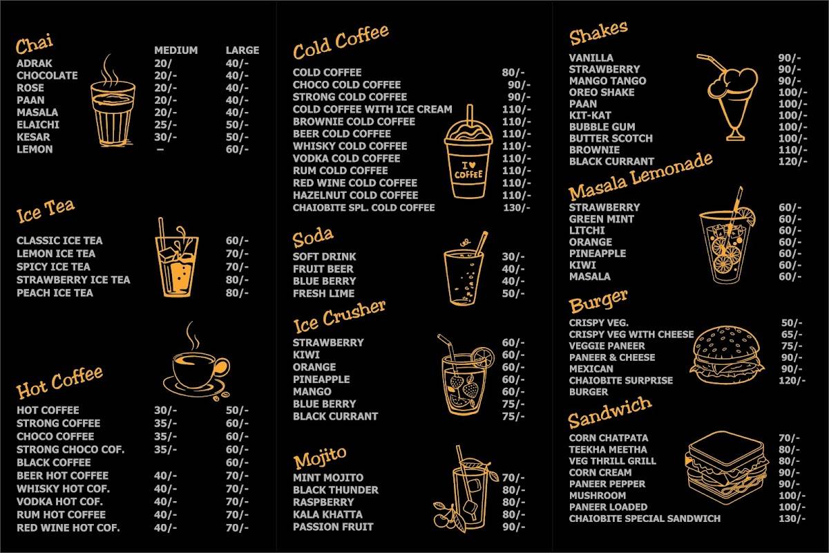 ChaiObite menu