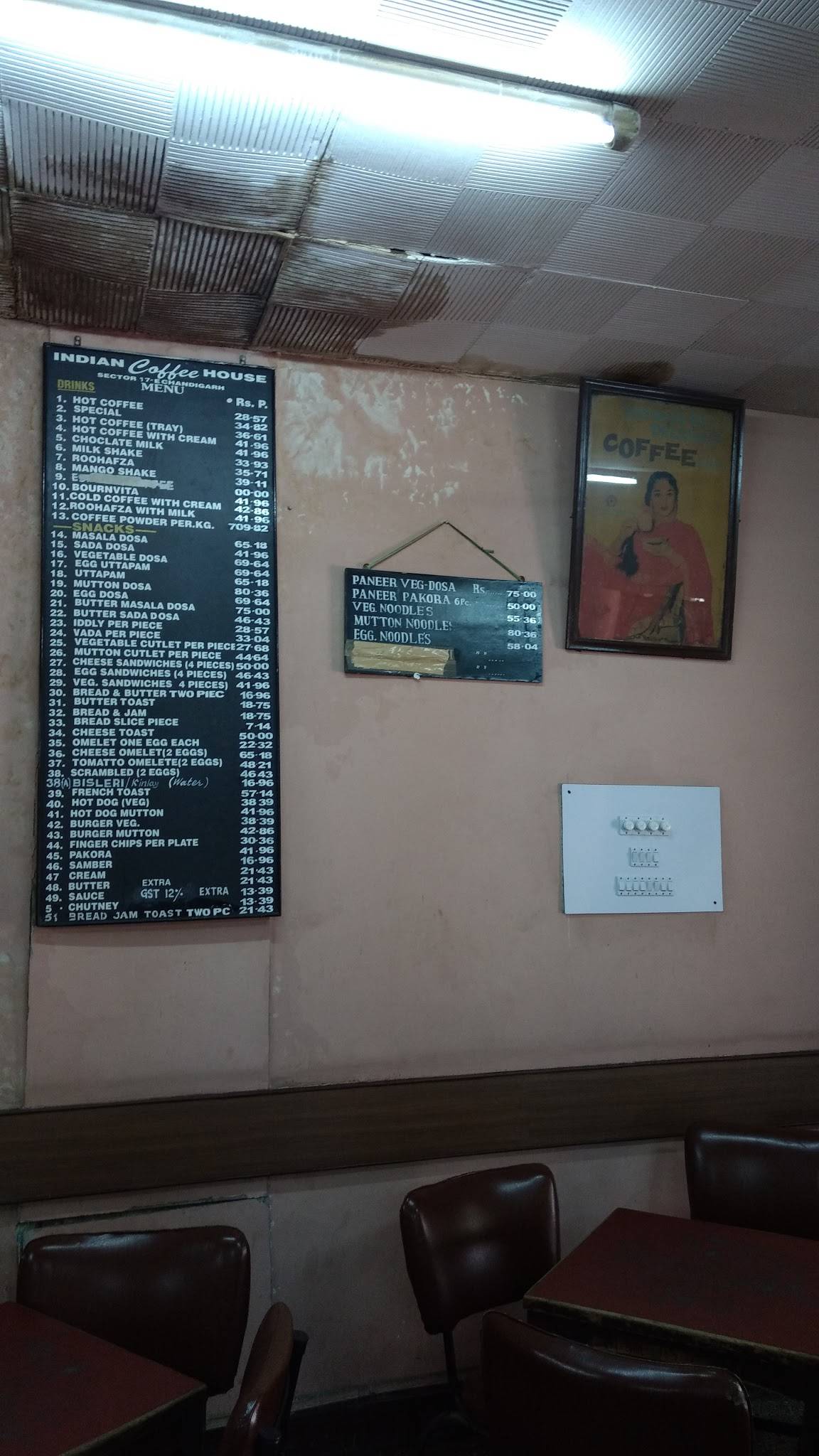 Menu at Indian Coffee House, Chandigarh, SCO 12