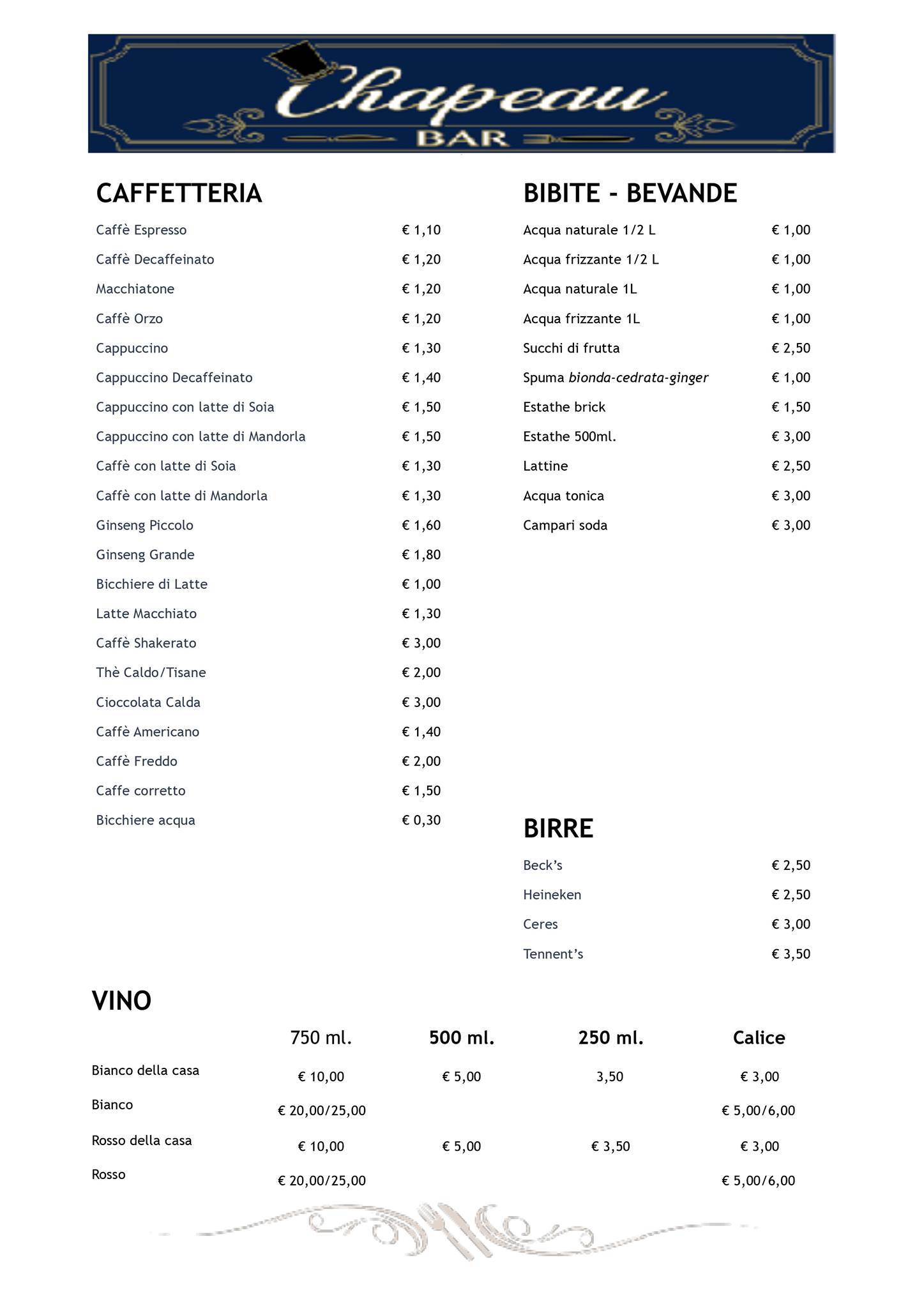 Menu di Chapeau Bar 