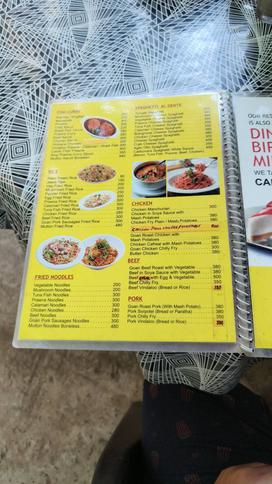 Sunrise Restaurant menu