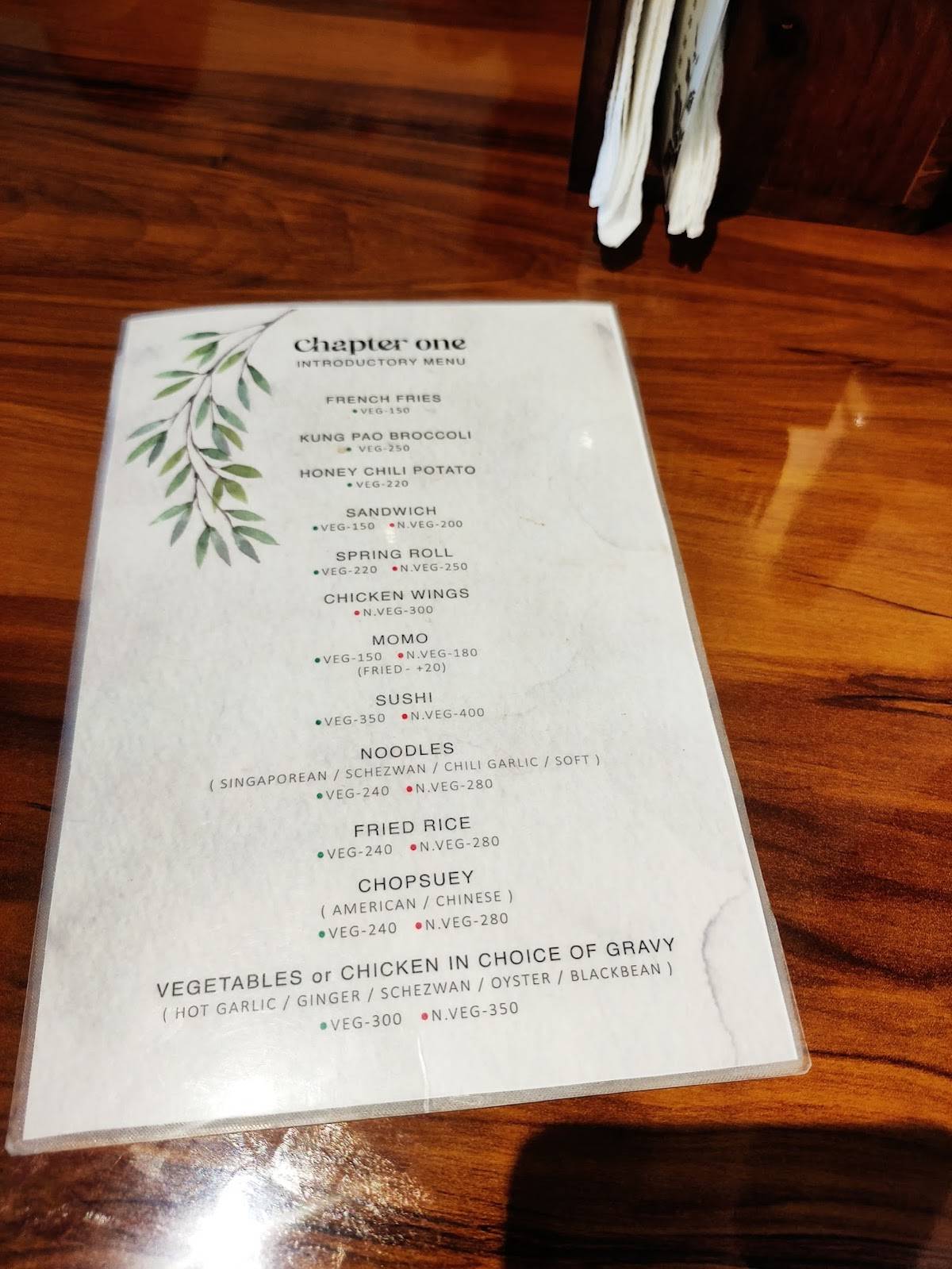 Chapter One menu