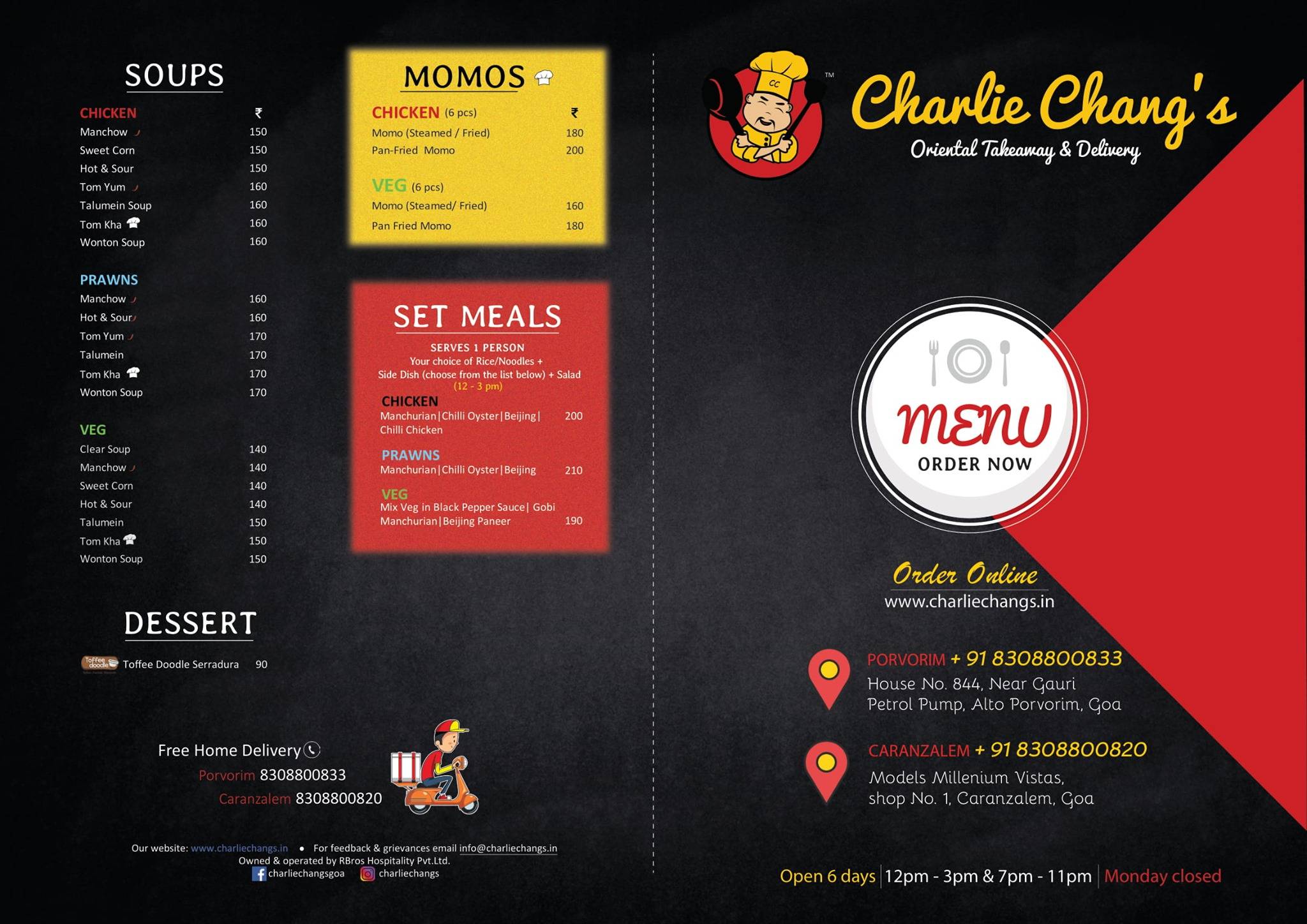 Charlie Chang’s Caranzalem menu