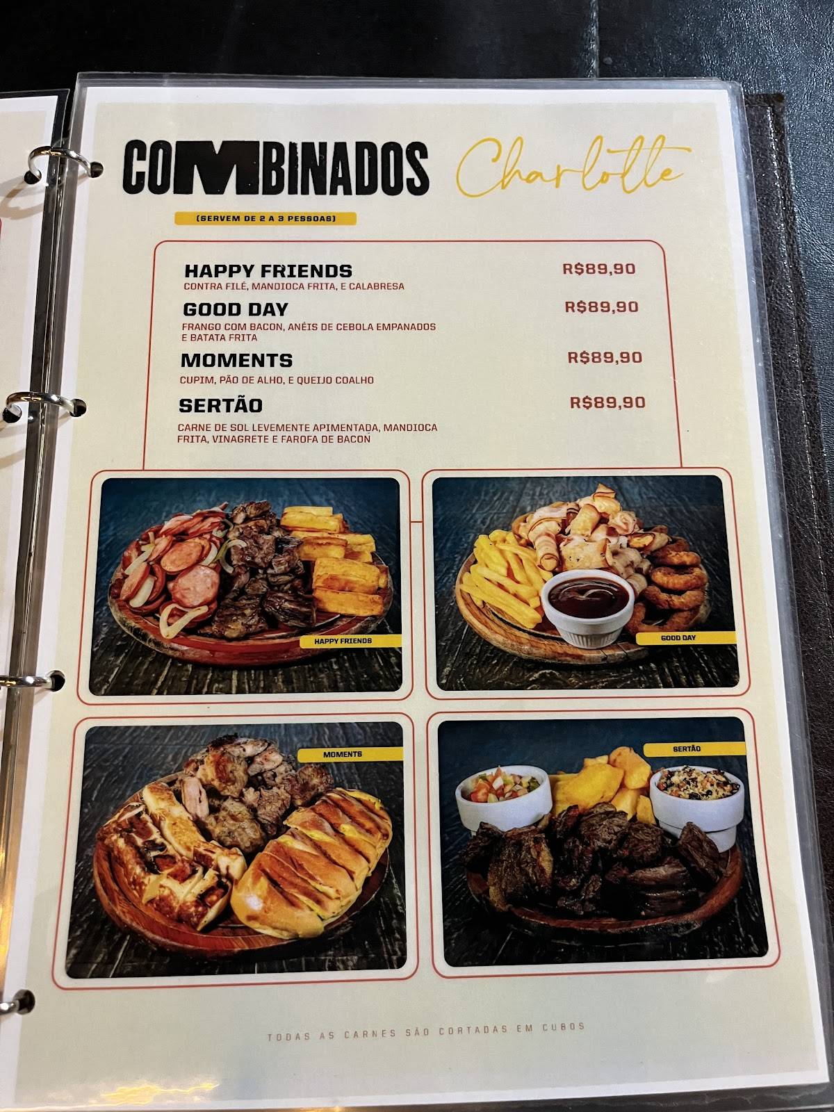 Charlotte Espeto e Burger cardápio