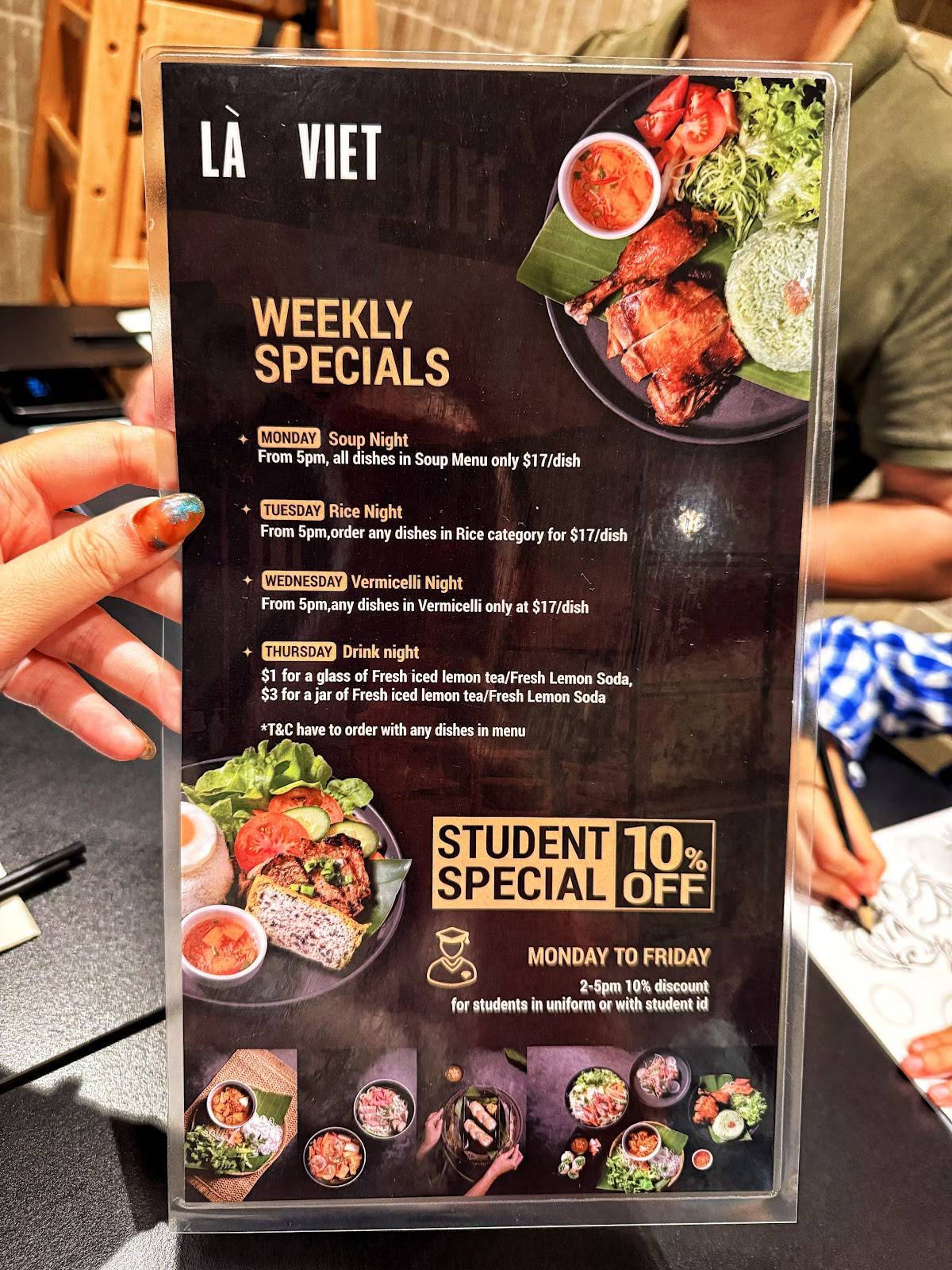 Menu at La Viet restaurant, Chatswood