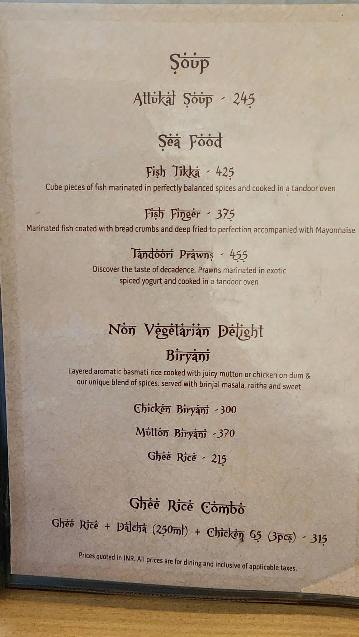 Mount Road Bilal at ECR menu