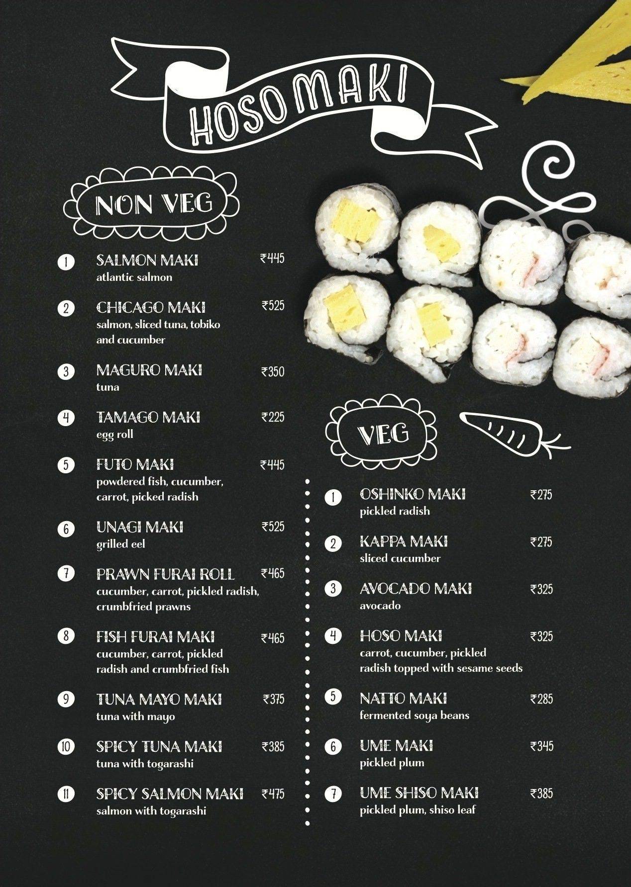Sushi in a Box menu