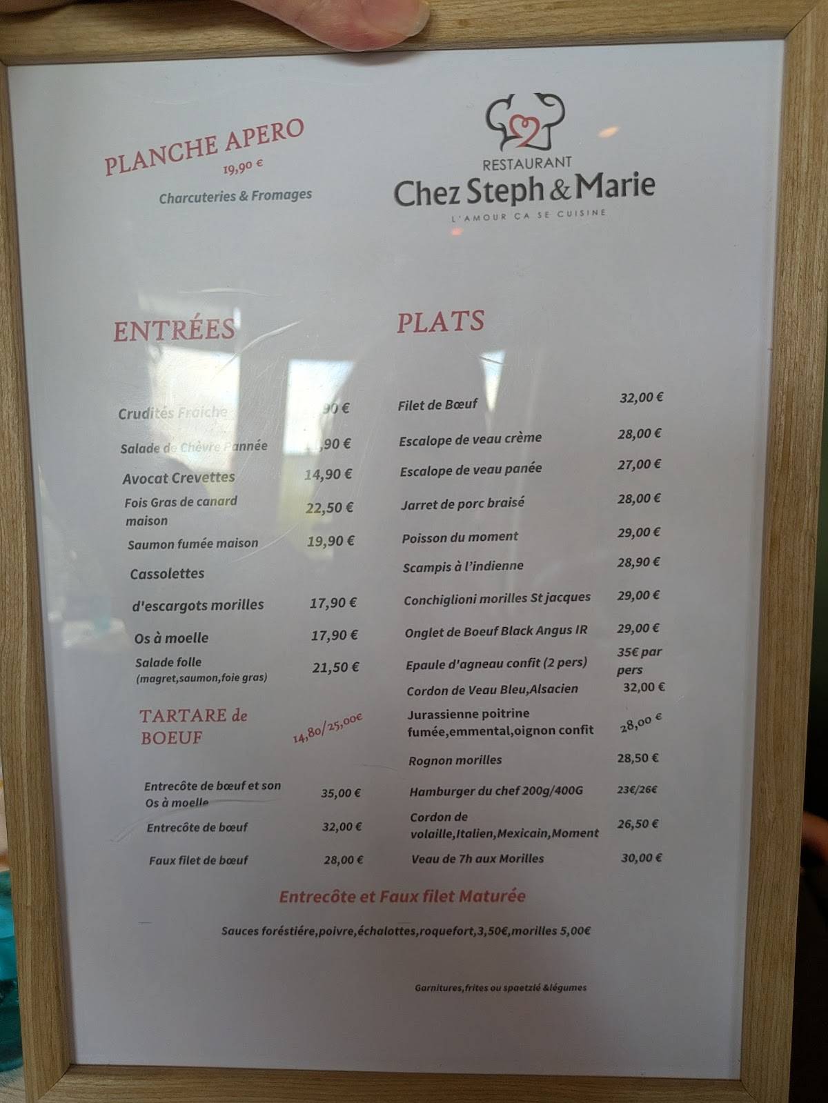 Menu de Chez Steph et Marie