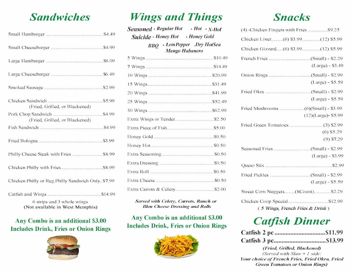 Menu at Chicken Coop Memphis fast food, Memphis, Winchester Rd