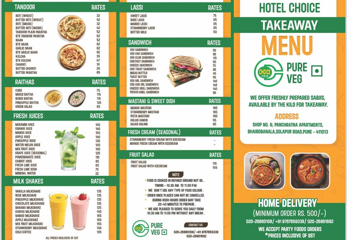 Choice Only Veg menu