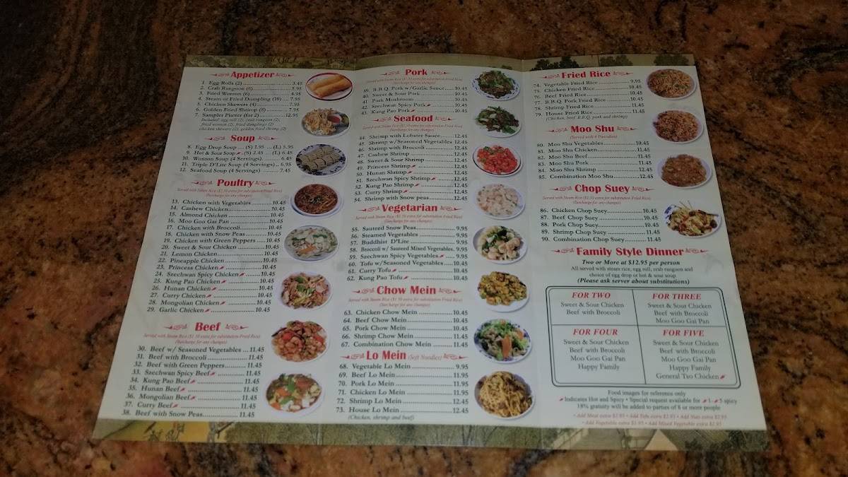 Menu at Chuong Garden restaurant, Fort Madison