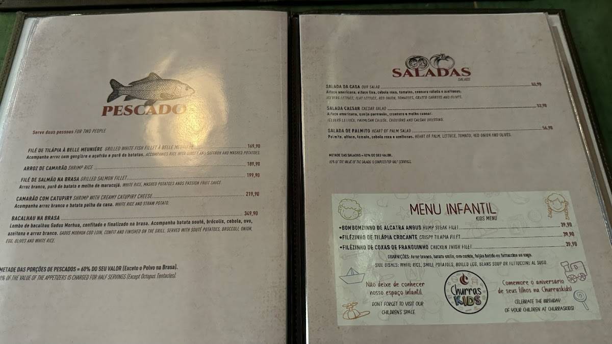Churrasqueira RJ cardápio