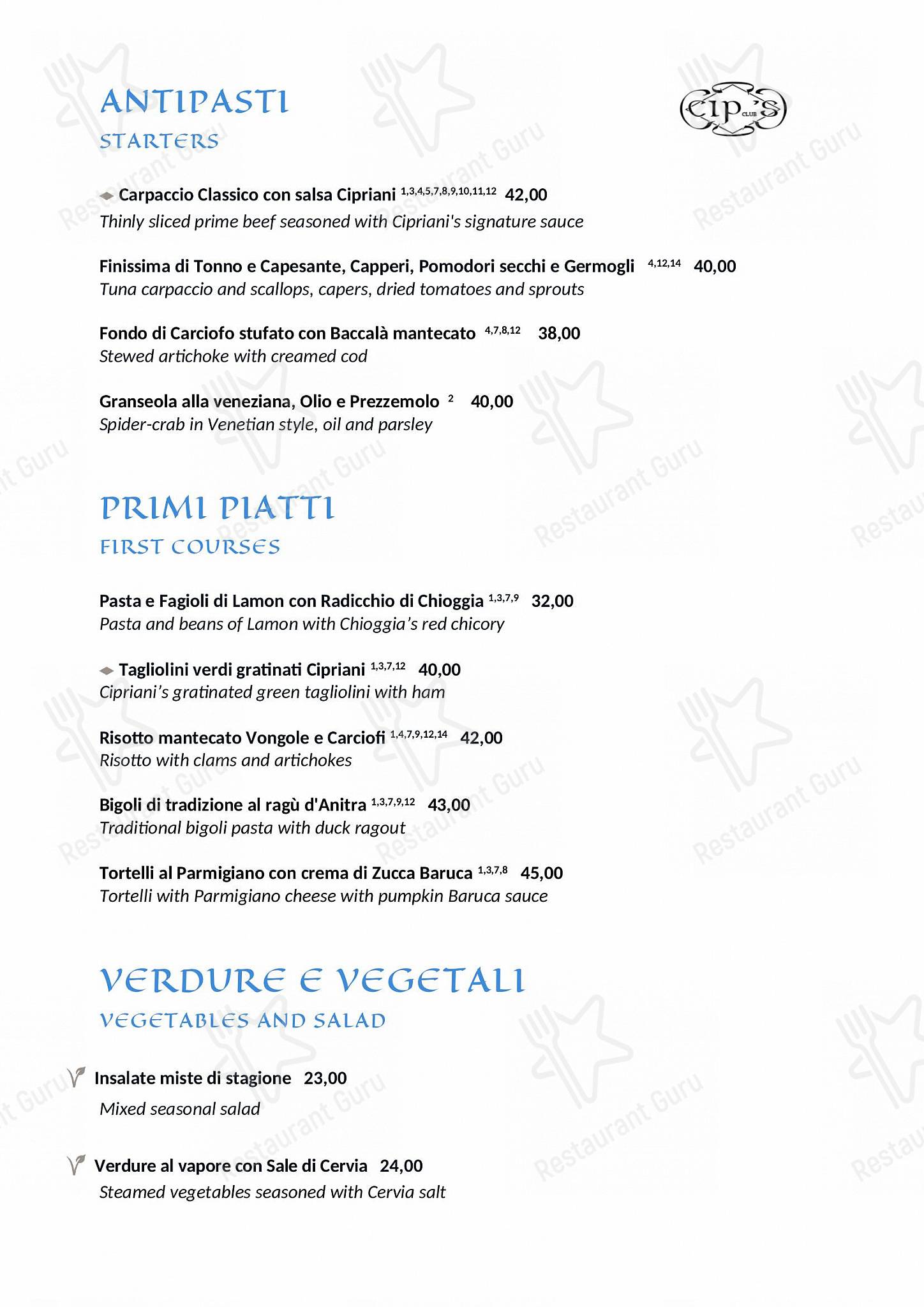 Carta de Cip's Club, Venecia