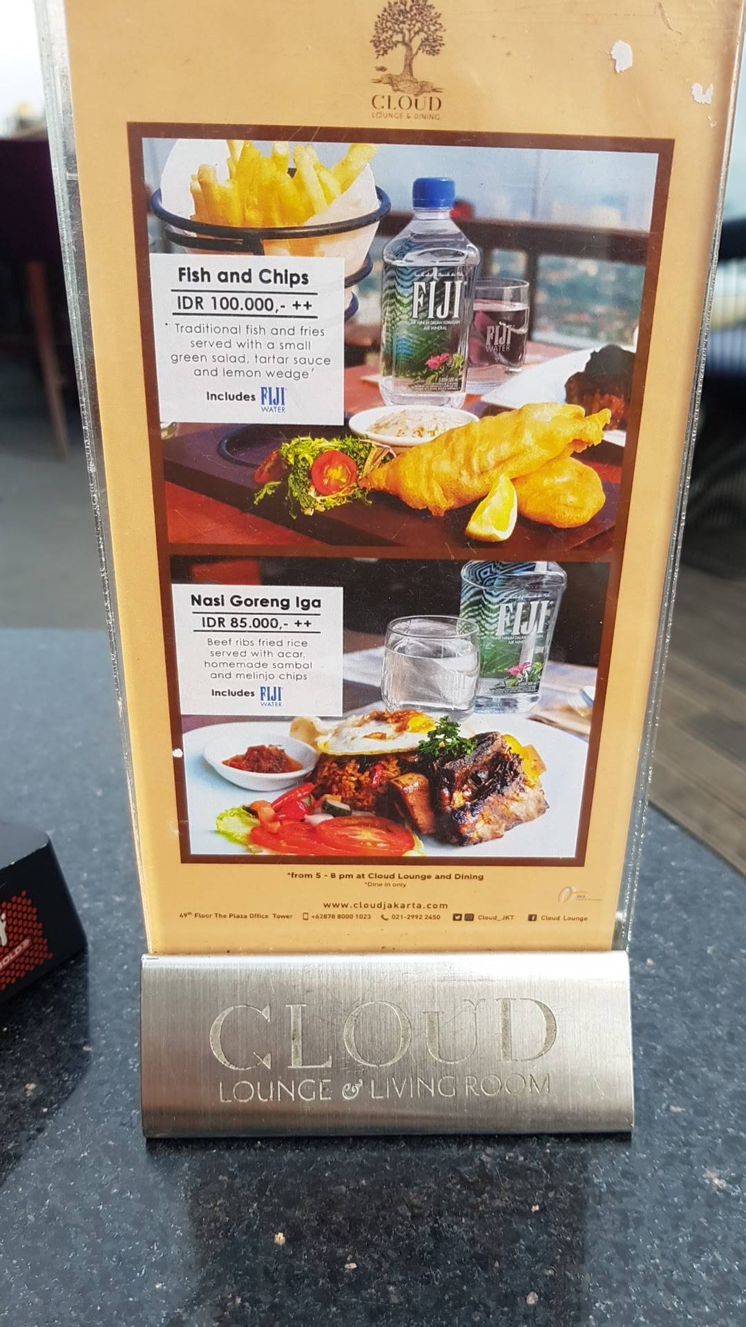 Menu at Cloud Lounge Jakarta (Rooftop) restaurant, Central Jakarta