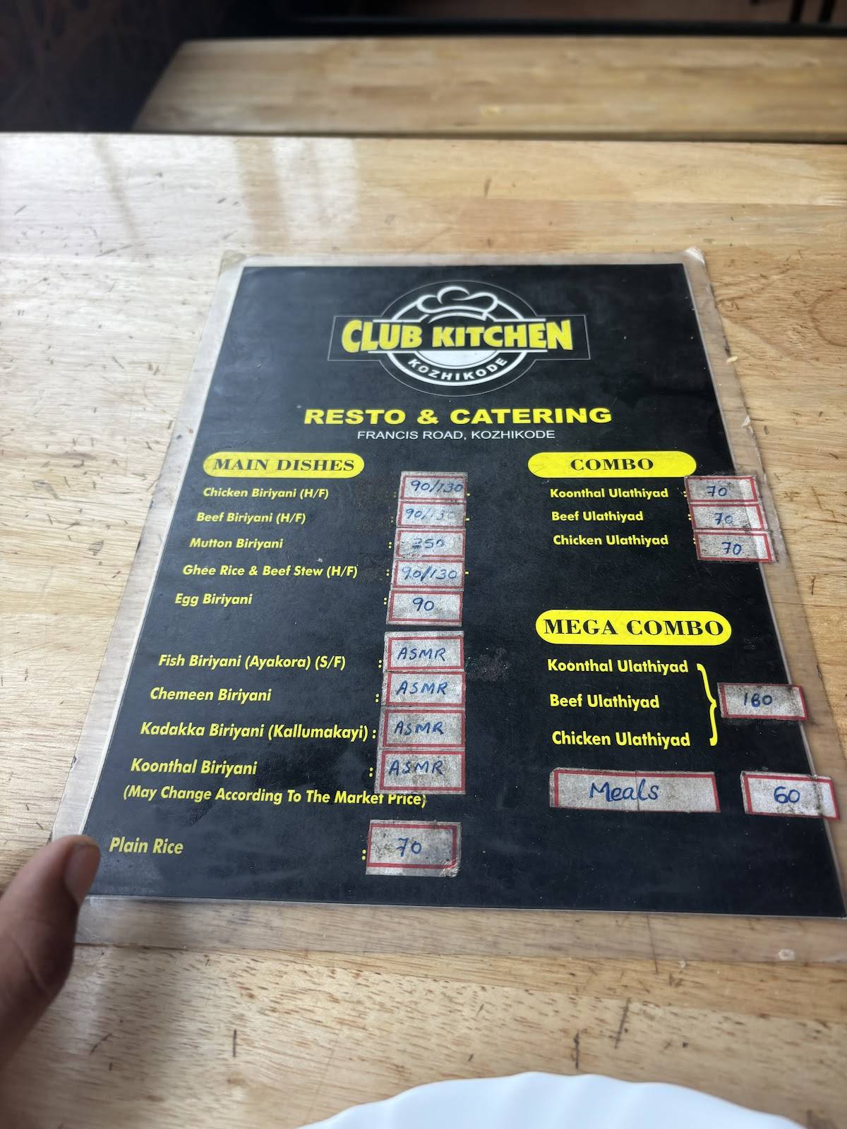 Club kitchen menu