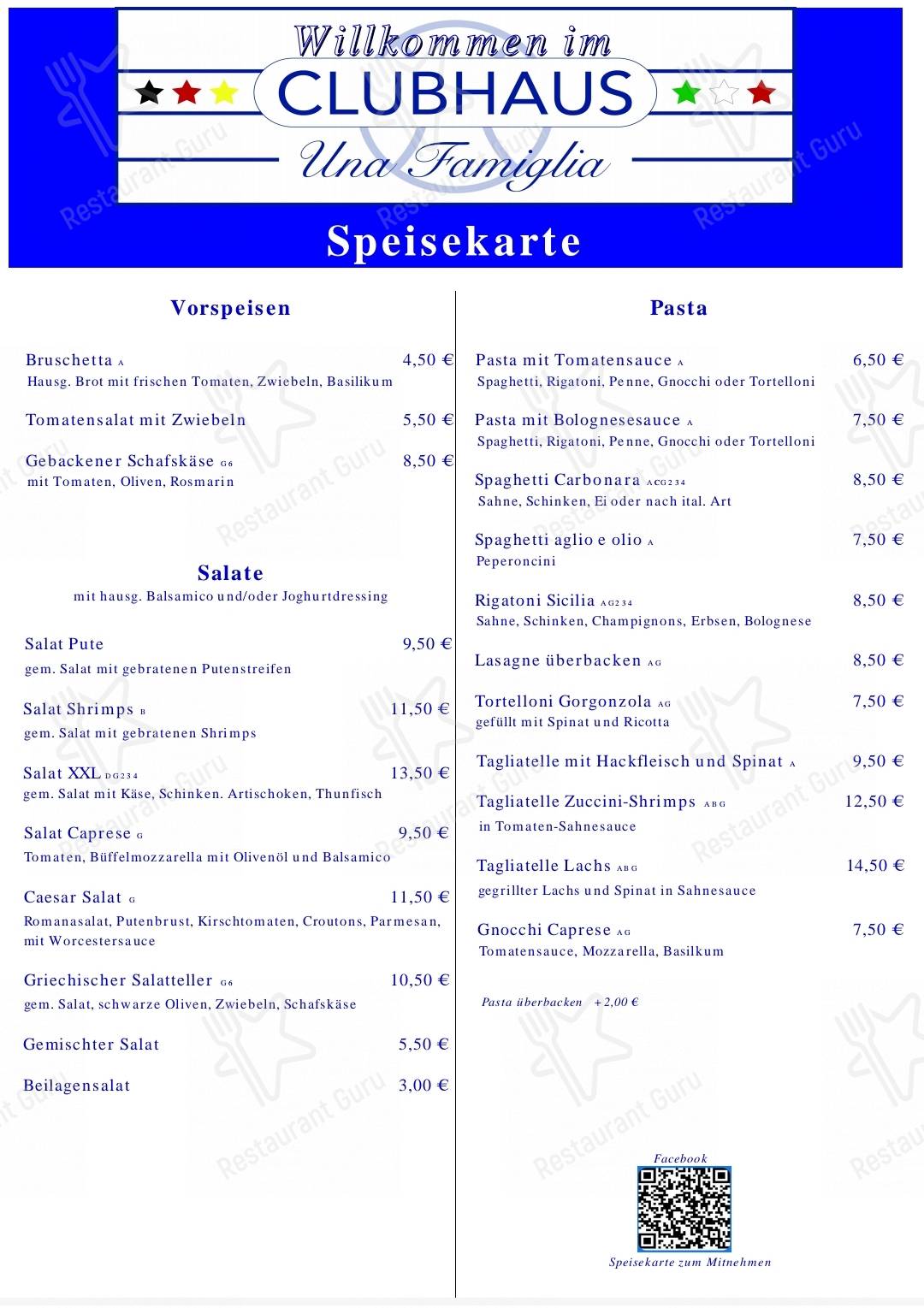 Speisekarte von Clubhaus Una Famiglia, Bad Soden am Taunus
