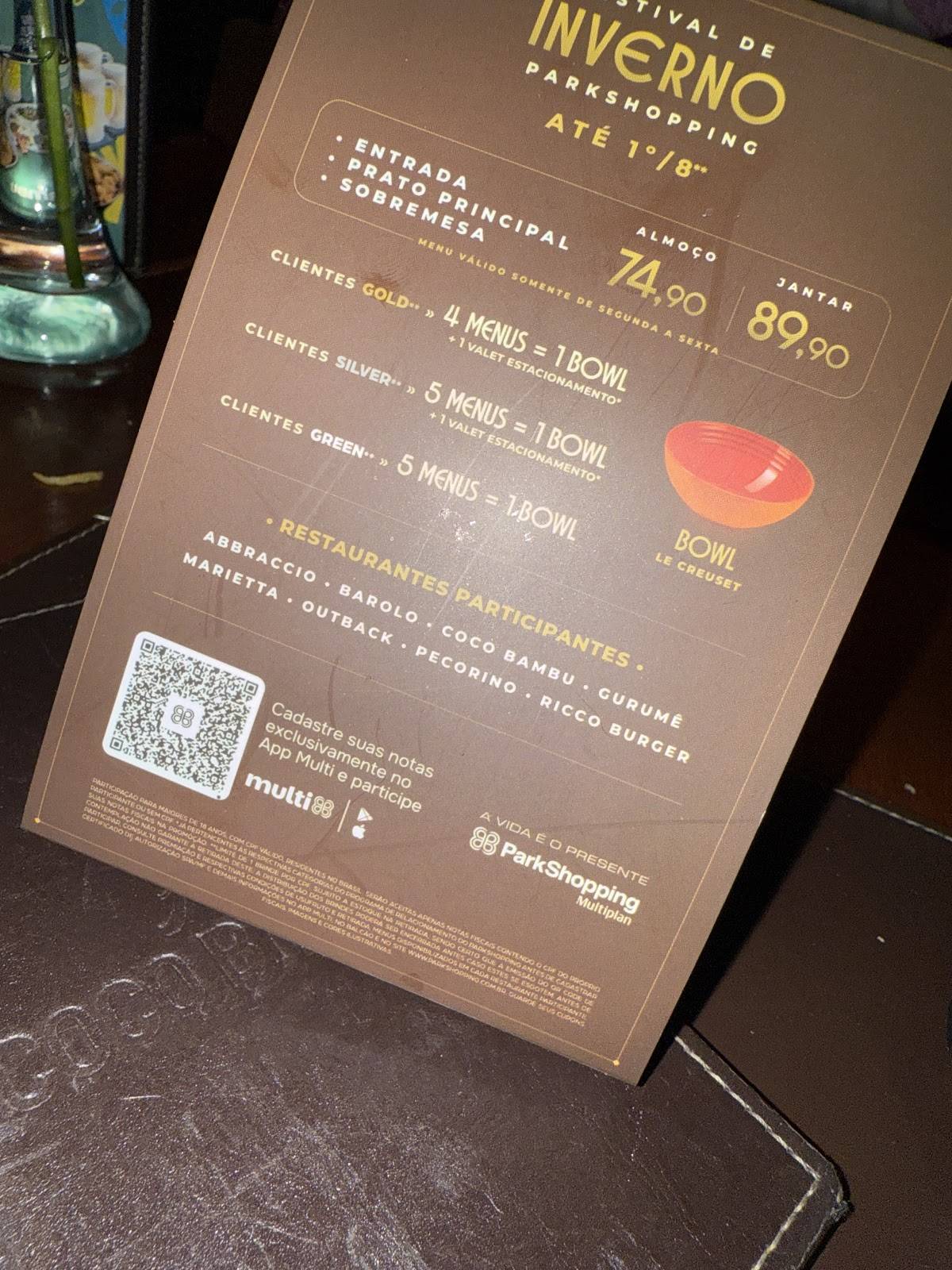 Coco Bambu Park Shopping cardápio