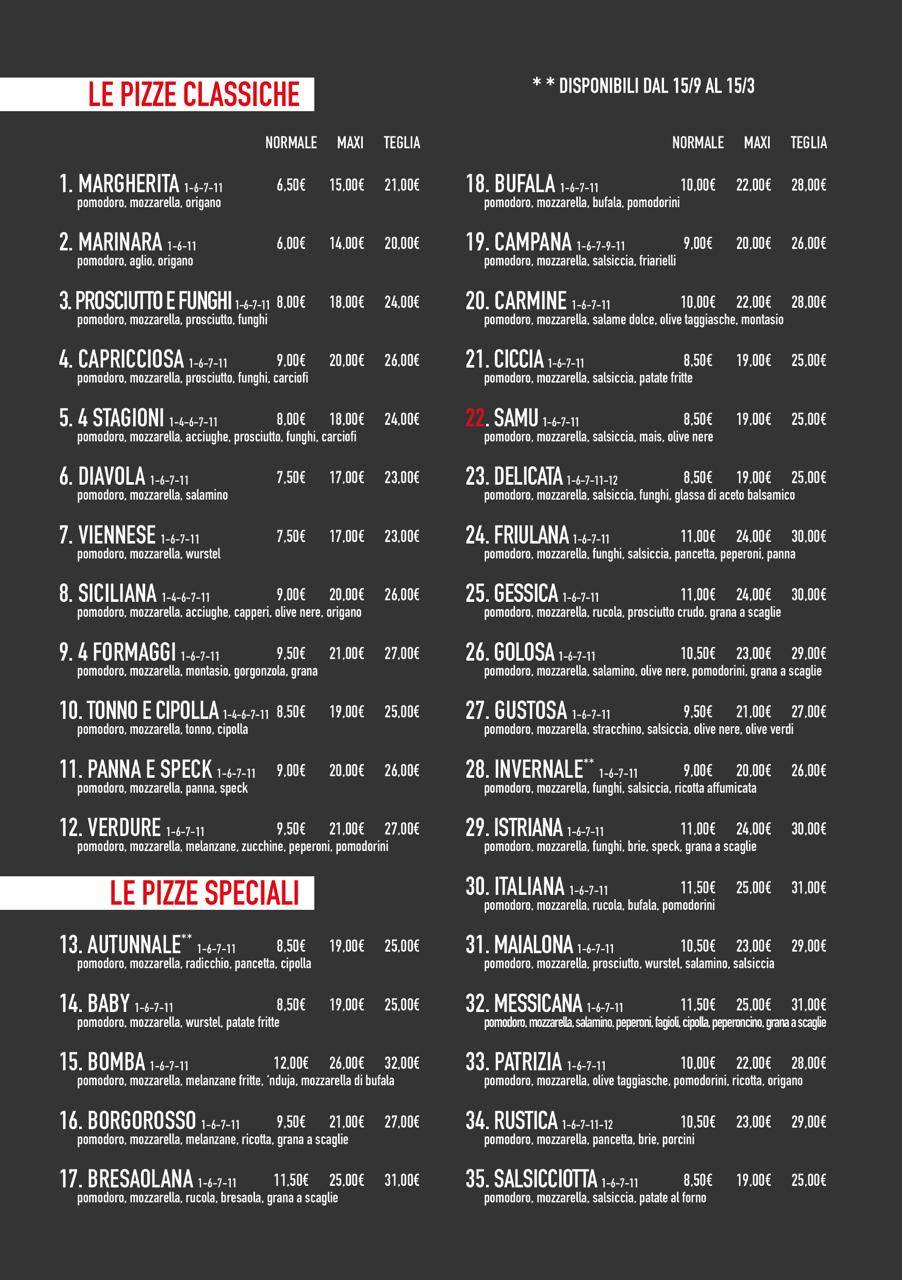 Menu di Pizza Samu 