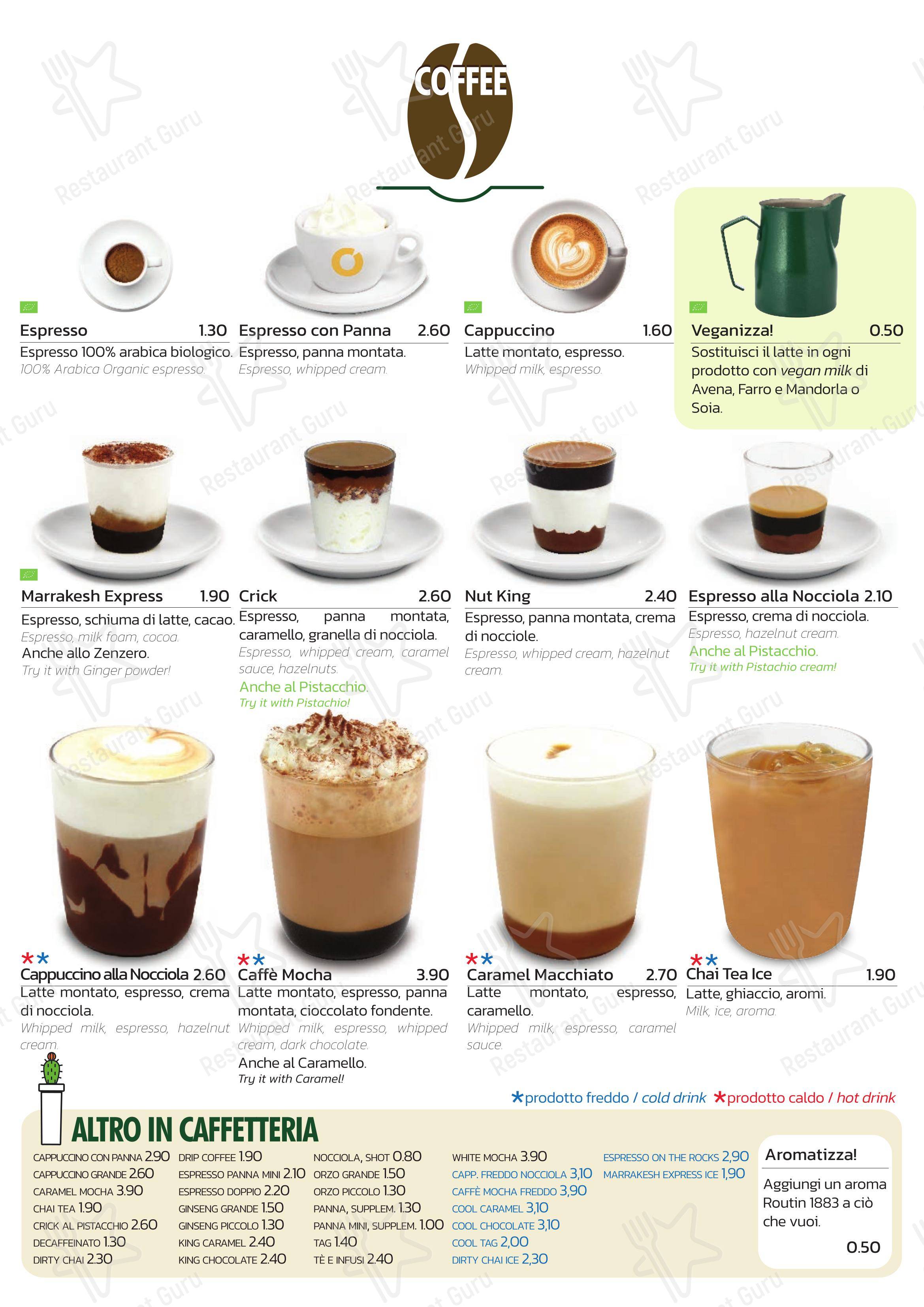 Menu bar per Coffee O' Clock caffè bar