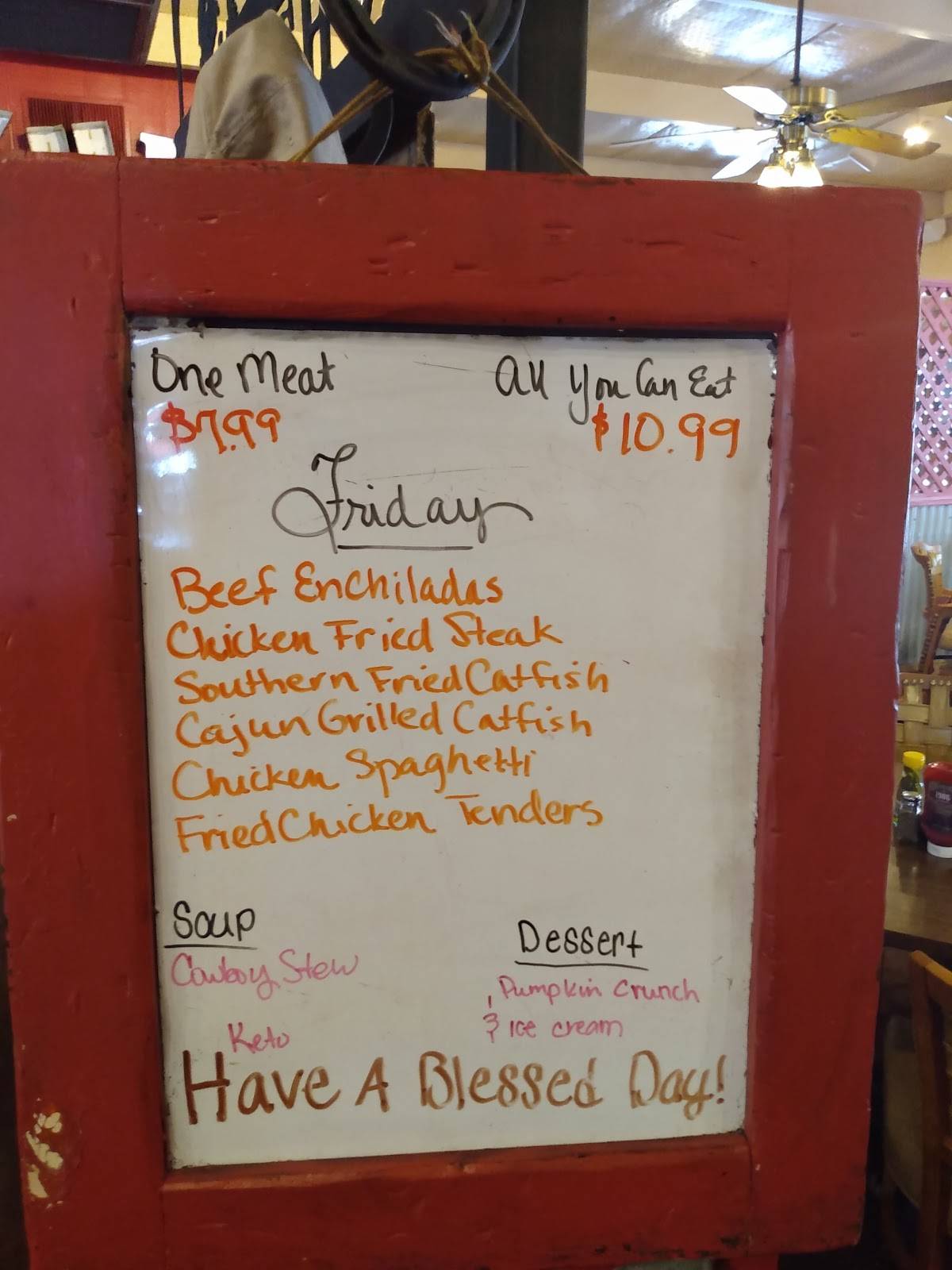 Menu at Coffee Shop Cafe, McGregor