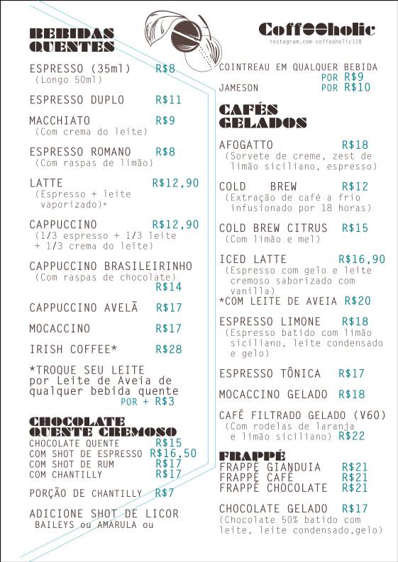 Coffeeholic cardápio