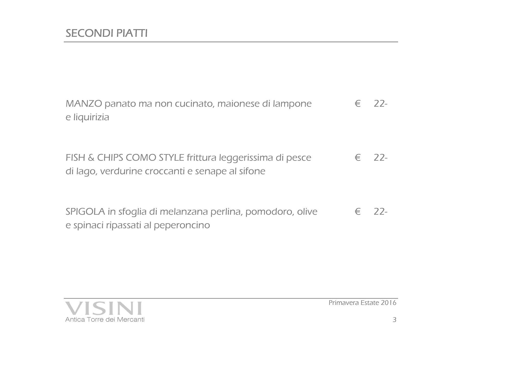 Menu di Visini Como 