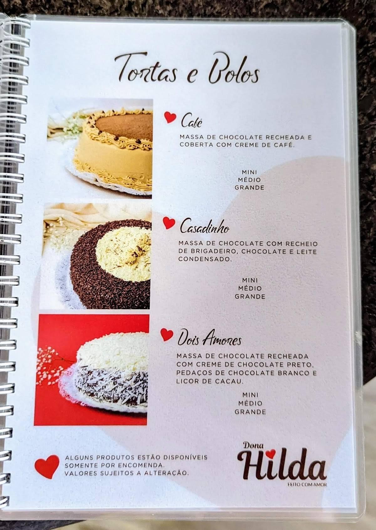 Confeitaria Dona Hilda cardápio