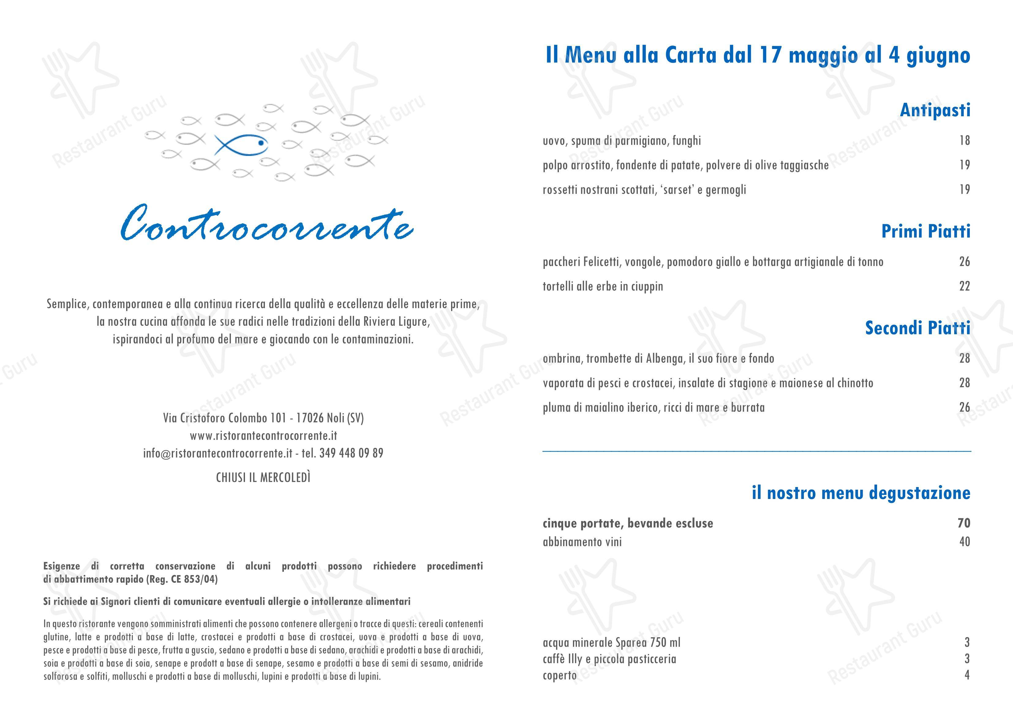 Controcorrente in Noli - Menu