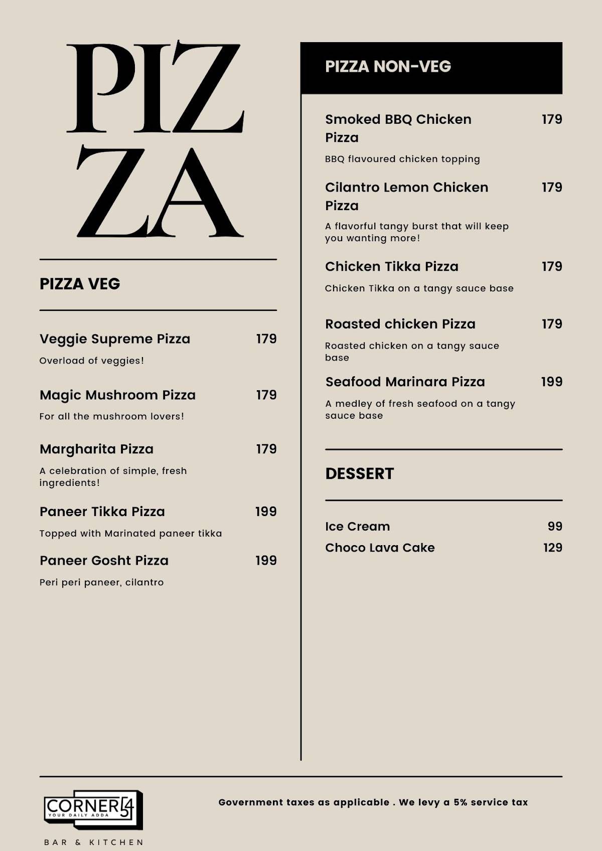 Corner 54 menu