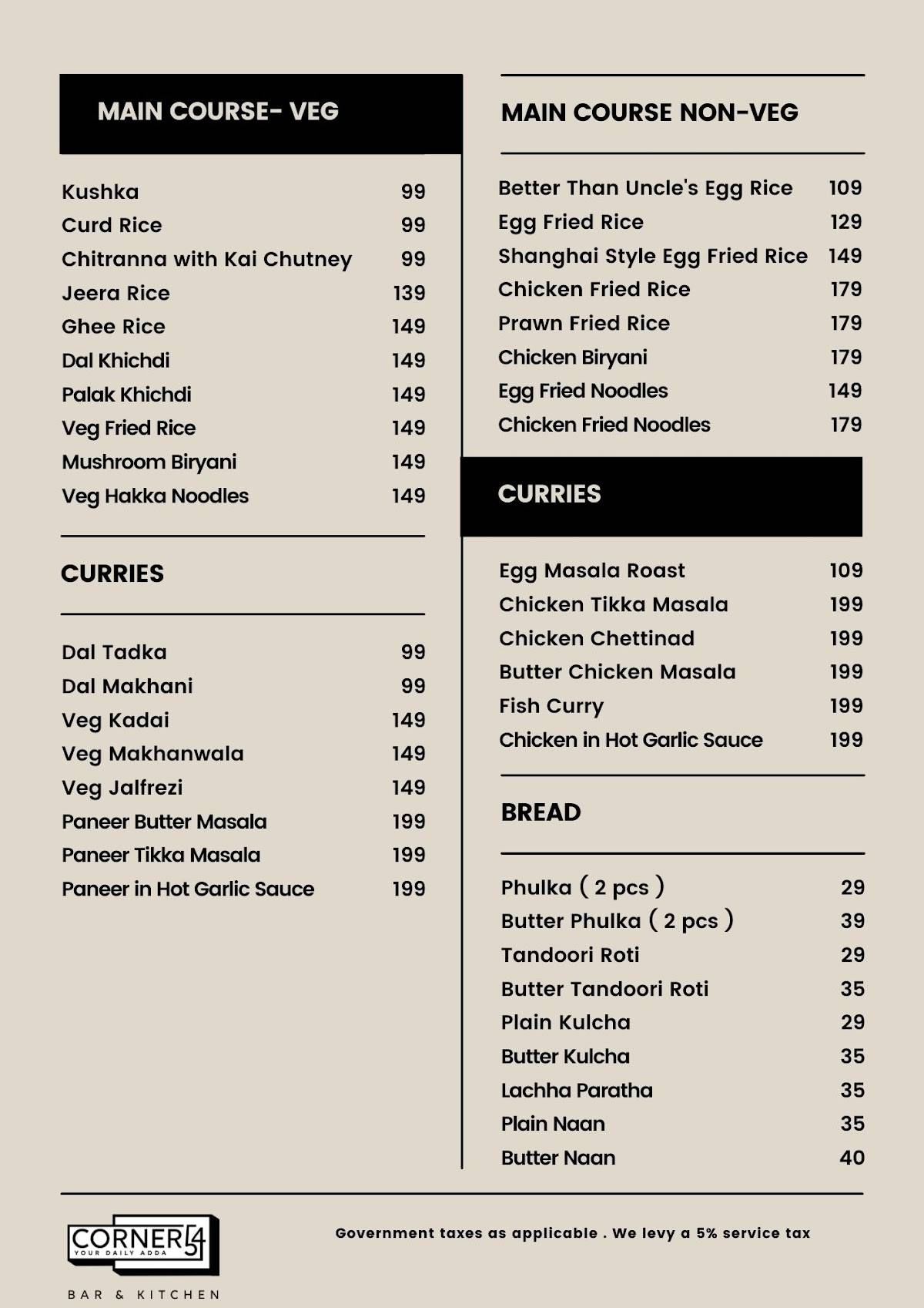 Corner 54 menu