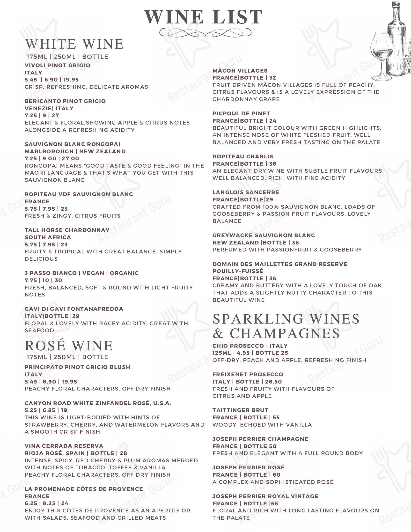 Menu at The Corner House Hotel restaurant, Taunton