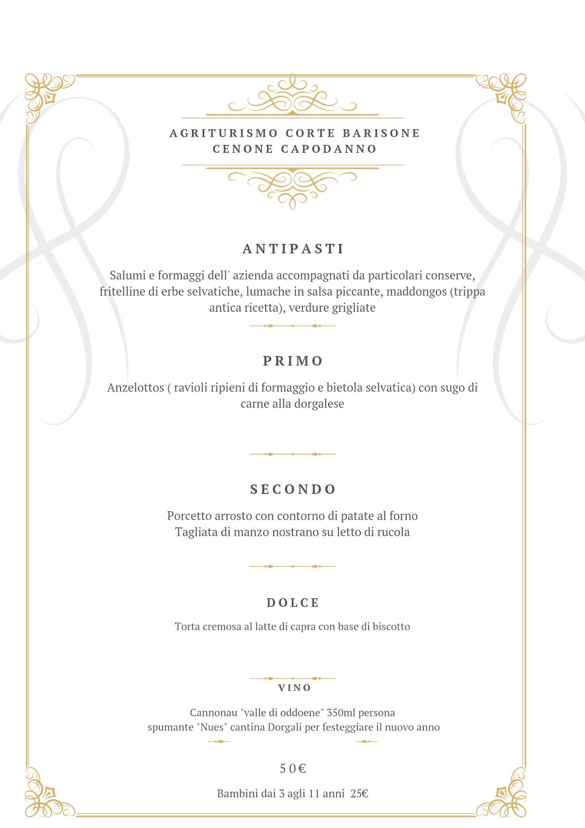 Menu di Corte Barisone 