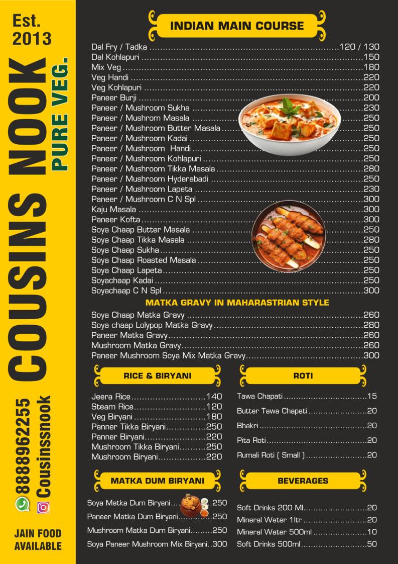 Cousin's Nook menu