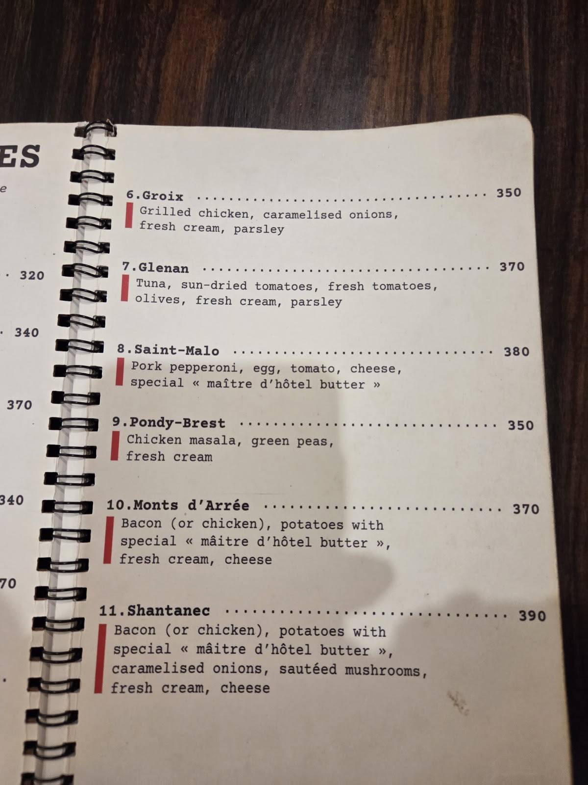 Crêpe In Touch menu