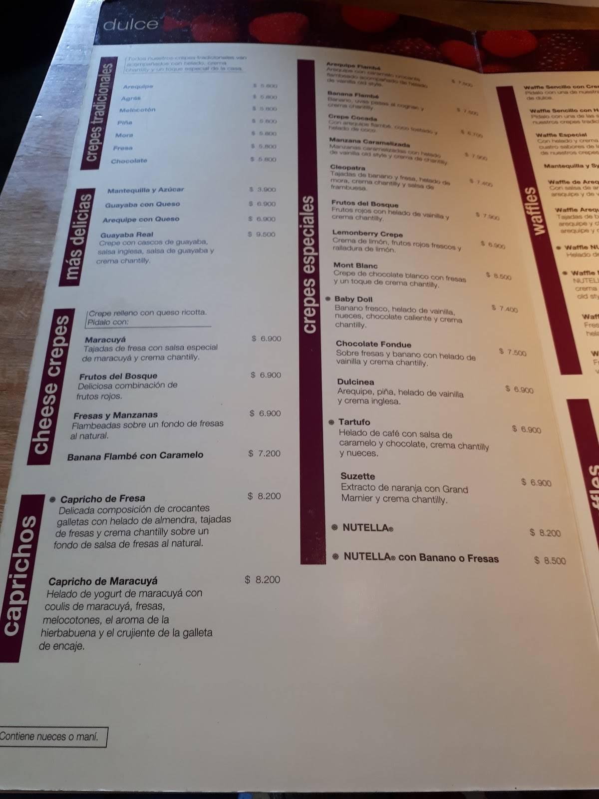 Carta del restaurante Crepes & Waffles Flora, Cali, Cl. 52 Nte. 3BN06