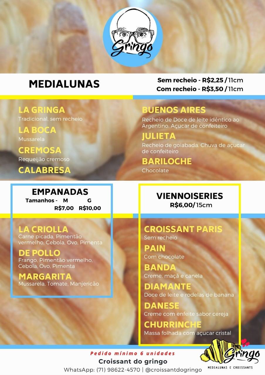 Croissant do Gringo cardápio