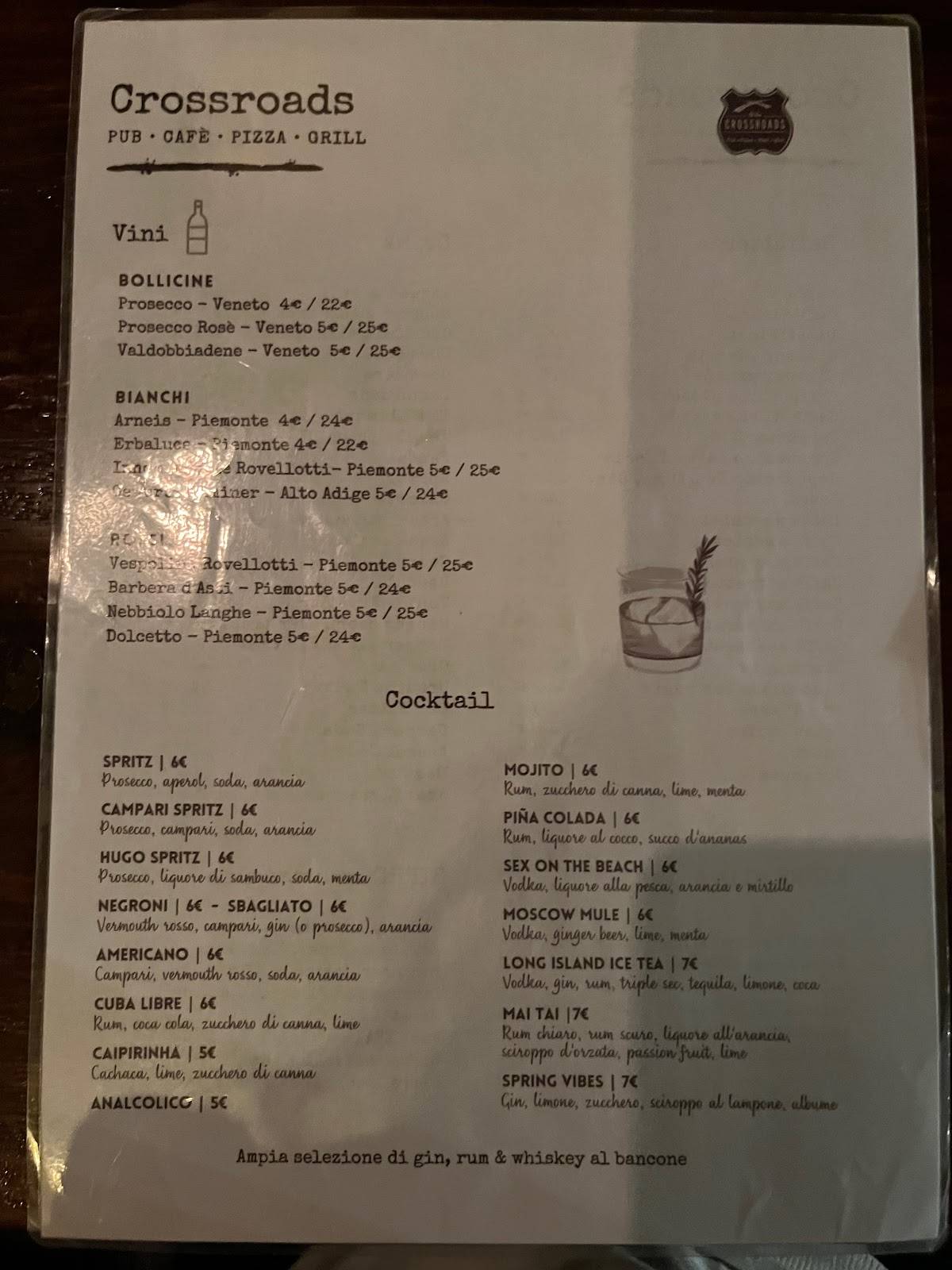 Menu di Crossroads Pub
