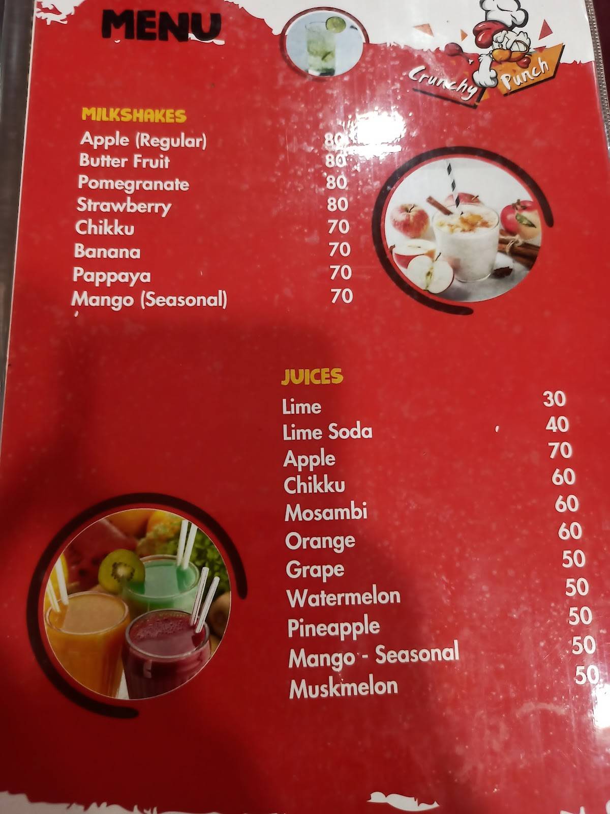 Crunchy Punch menu
