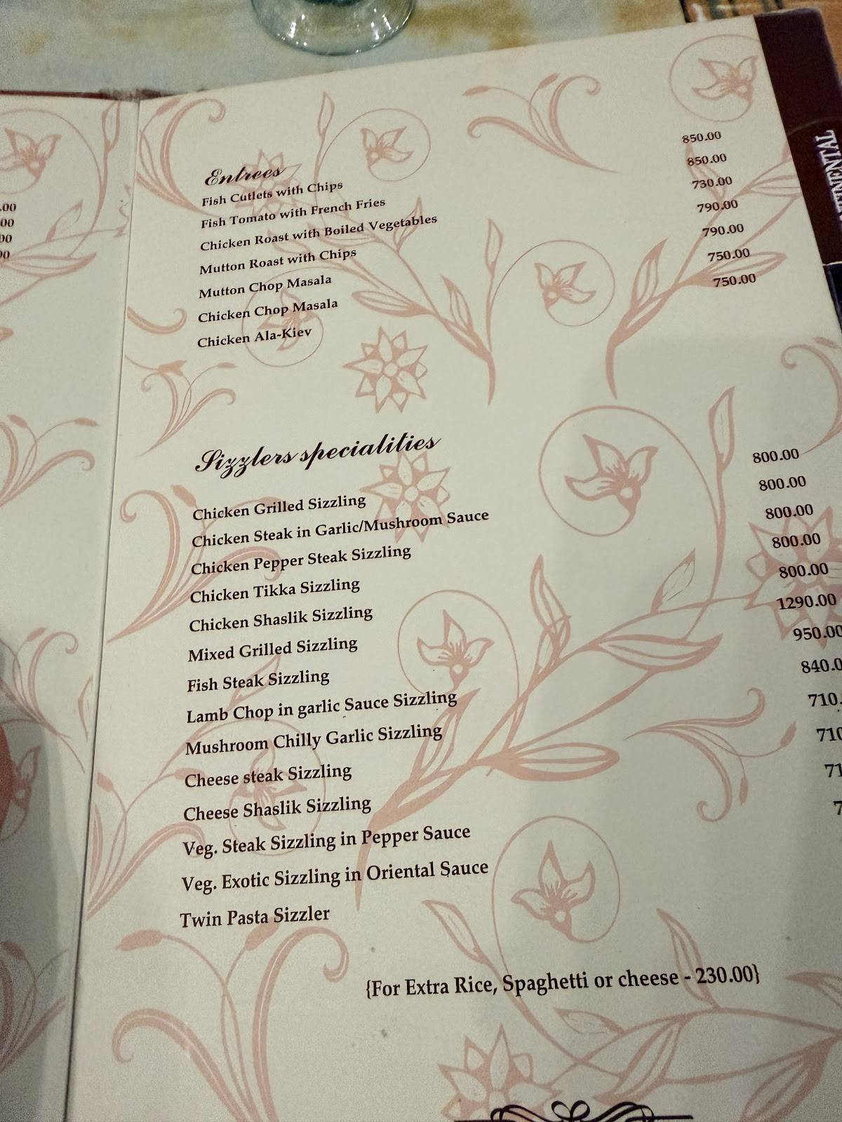 Crystal Restaurant menu