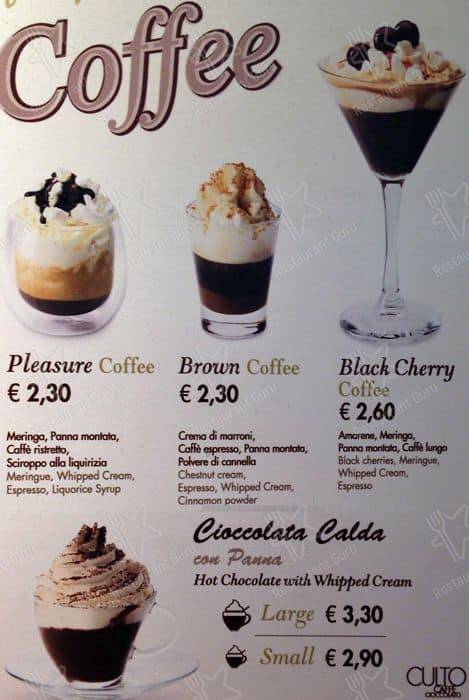 Menu di Culto Caffè Cioccolato 